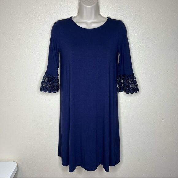Lilly Pulitzer Ophelia Dress True Navy Flutter Bell Crochet Lace Sleeve Women XS - Picture 14 of 14